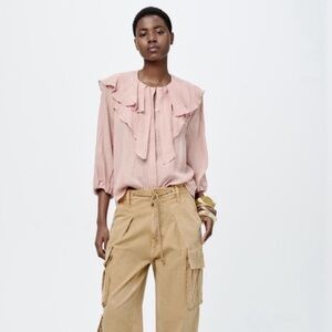 NWT Zara  RAMIE Soft Pink Ruffle Blouse size XS
🚨price firm no discount